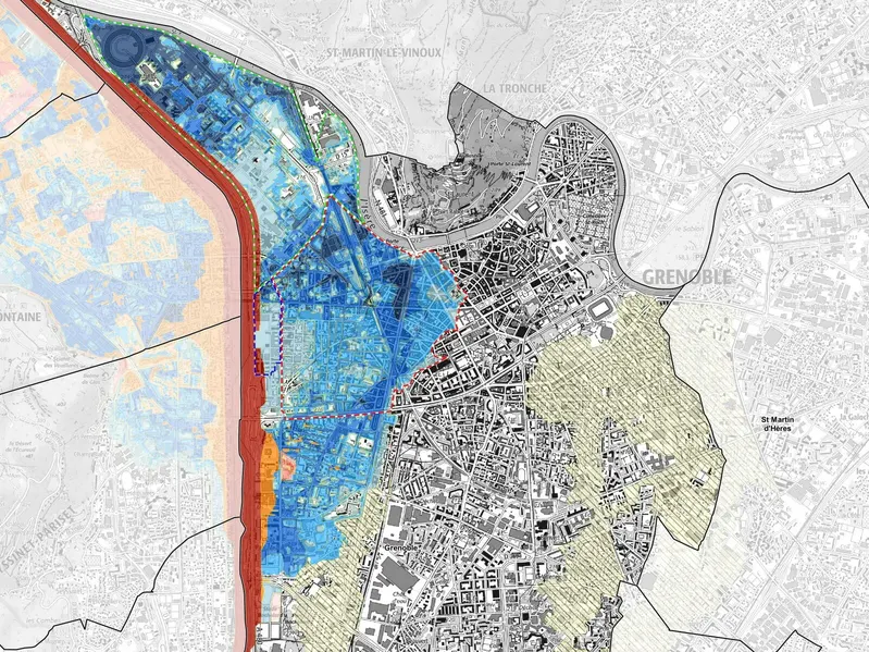 Carte de Grenoble indiquant les zones à risque d'inondation